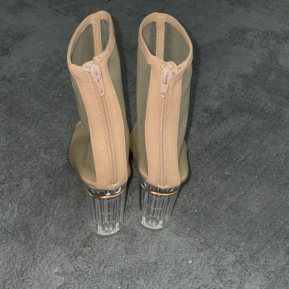 Charlotte Russe Beige Tina Mesh Peep-Toe Ankle Boots - Picture 4 of 7